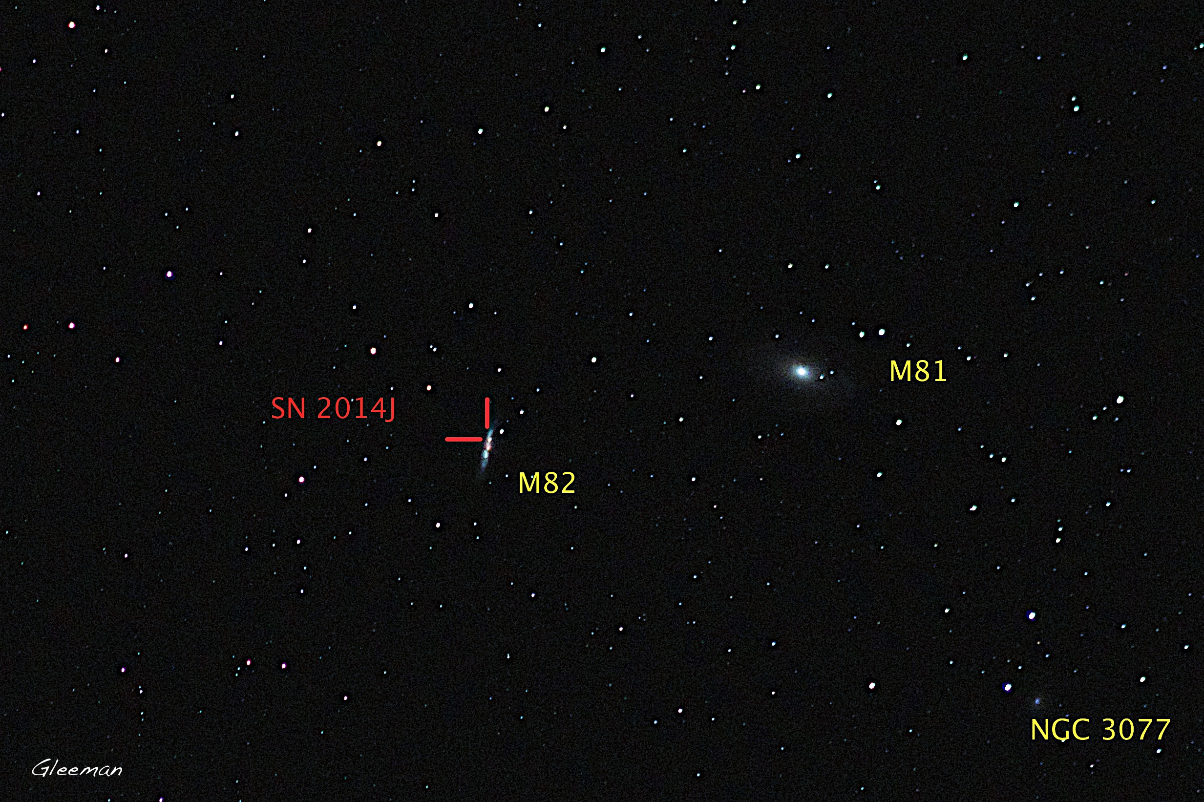 Supernova (SN 2014J) in M82 Pentax K5 + O-GPS1 + Tamron Adaptall-2 SP 300mm f/2.8 LD IF (60B) LPS-P2 filter 