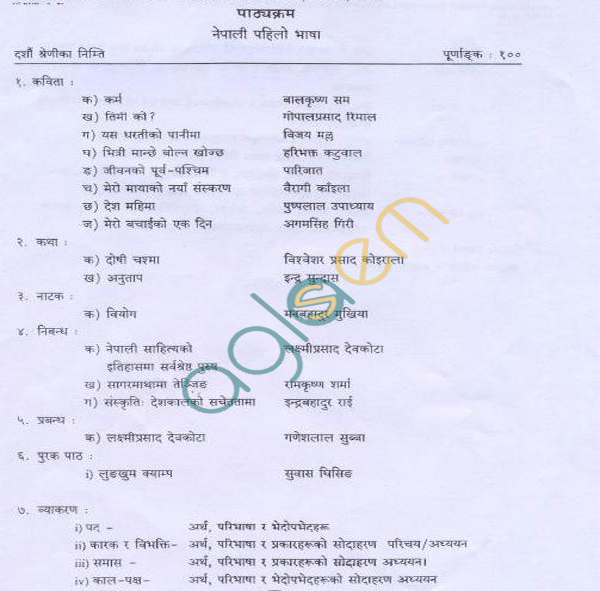 WB Board Syllabus for Madhyamik (Class 10) - Nepali