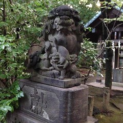 狛犬探訪 赤坂氷川神社 ひとつ手前におわす狛犬は阿吽とも子連れ