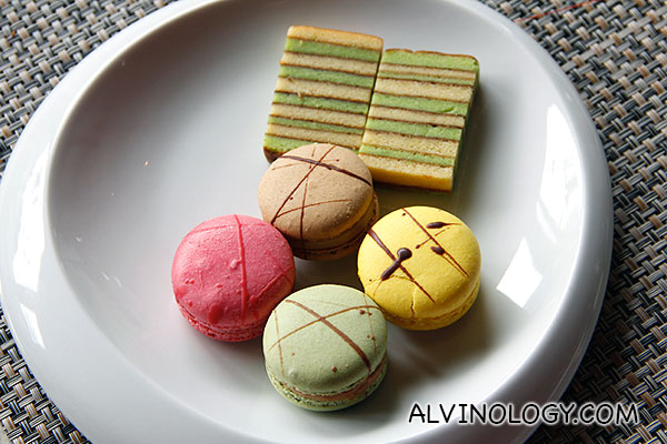 Assorted macaroons and kueh lapis