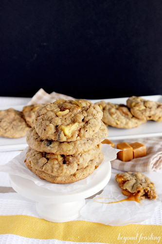 Oatmeal Caramel Apple Cookies | beyondfrosting.com | #caramel #apple #cookies