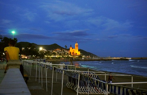 blue sea sky beach church coast seaside spain europe sony catalonia seafront sitges sonynex6