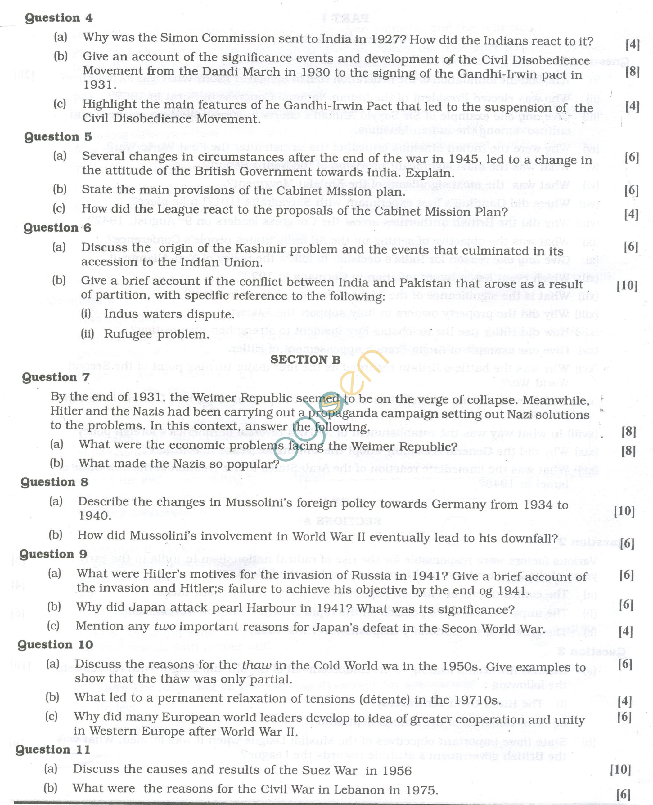 ISC Question Papers 2013 for Class 12 - History