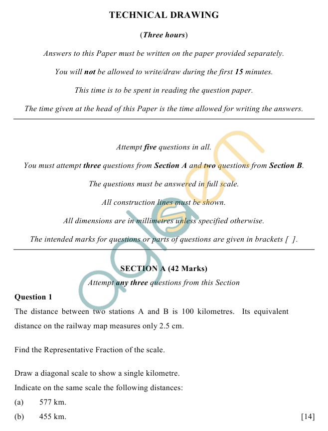 ICSE Class 10 Technical Drawing Sample Paper
