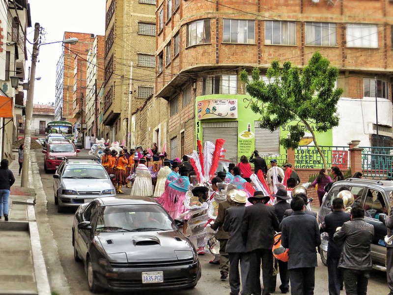 A uphill parade in La Paz, Bolivia