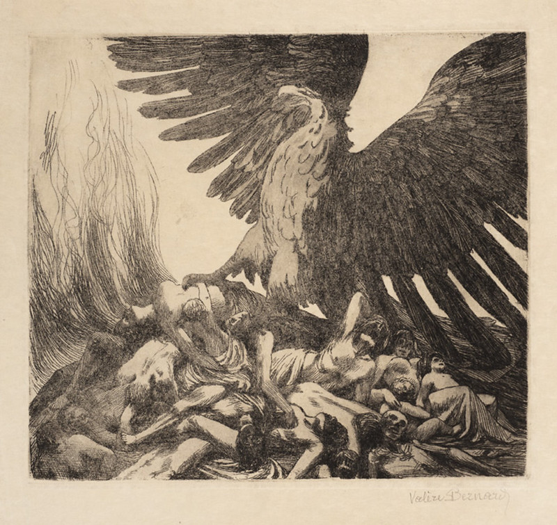 Valère Bernard - Allegory of war. (German eagle crushing a pile of corpses) 1914