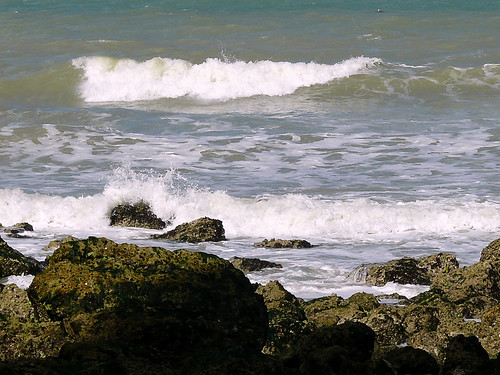 life summer seascape france beach landscape still rocks waves gulf sunny shore normandy granular petitdalle