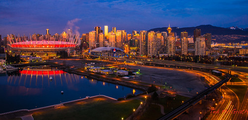 vancouver sunrise explore falsecreek cbd skytrain vancouverbc bcplace viaducts absolutearchitecture bcplacestadium vancouvercity eastfalsecreek rogersarena falsecreekeast tedsphotos