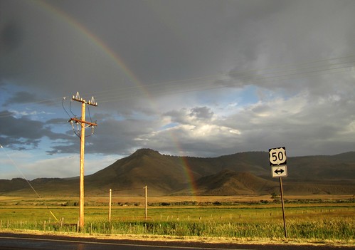 sky rain clouds rural rainbow colorado dusk highdesert us50 montrosecolorado