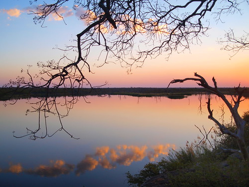 africa sunset lake reflection water pool southafrica kruger mopani pioneerdam