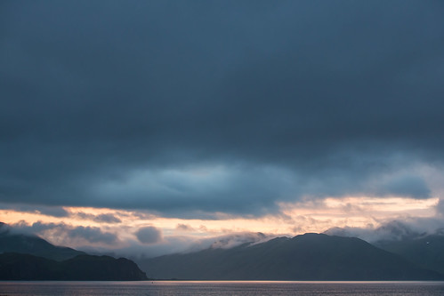 ocean travel light sunset usa nature alaska clouds coast shore unalaska bering