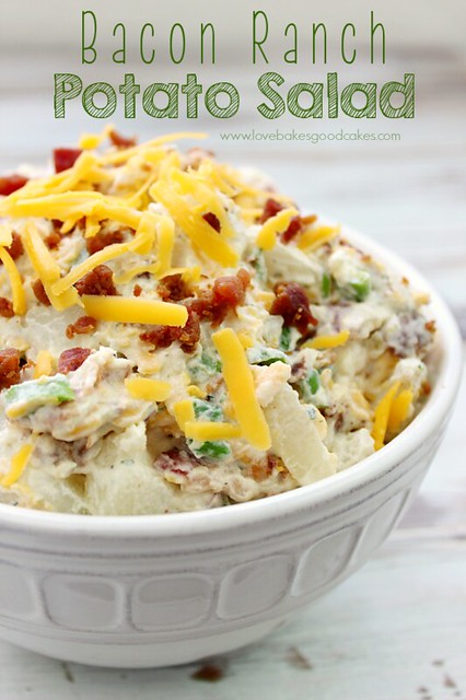 Bacon Ranch Potato Salad in a white bowl.