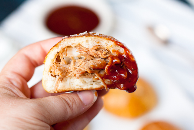 Brie and Honey BBQ Pulled Pork-Stuffed Pretzel Rolls