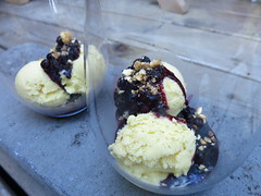 Sweet Corn Ice Cream with Blueberry Compote