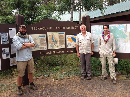 (Left to right) Shawn White and Tom Bielecki, both U.S. Army veterans, and Kevin Black, a U.S. Marine Corps veteran, spent the Fourth of July weekend in Plumas County, California.  The three veterans are part of the 2014 Warrior Hike. While in Plumas County, they took part in the Mohawk Valley Independence Day celebration. The local Portola Rotary Club and employees from the Plumas National Forest supported the veterans during their stay. (U.S. Forest Service)