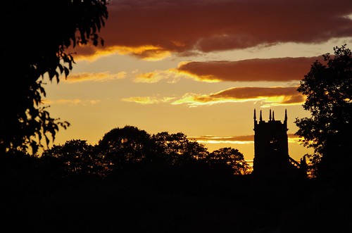 trees sunset sky tower church silhouette clouds shrewsbury battlefield