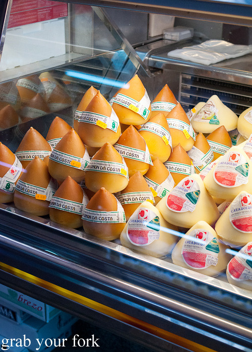 Tetilla cheese at Mercado de Abastos farmers market in Santiago de Compostela, Spain