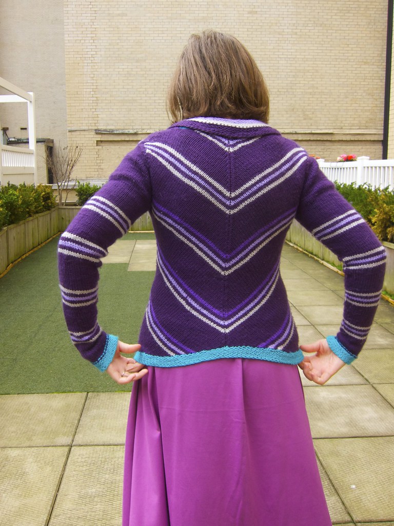 Finished: Delancey chevroned cardigan in purple stripes