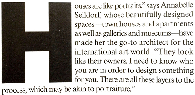 quote from interview with architect Annabelle Selldorf in Vogue magazine