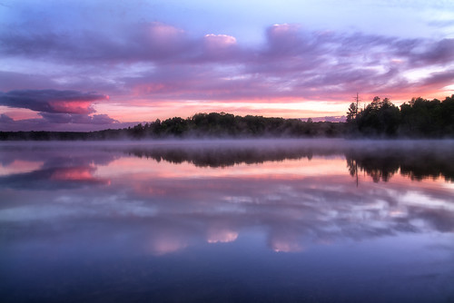 lake reflection fog clouds mi sunrise unitedstates michigan foggy hagerman ironriver