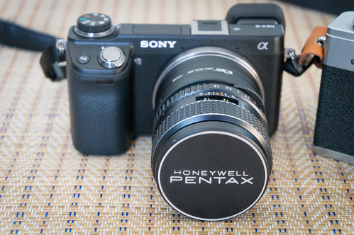 Sony NEX-6 with SMC Takumar 55mm f1.8 3 Honeywell Pentax Lens Cap