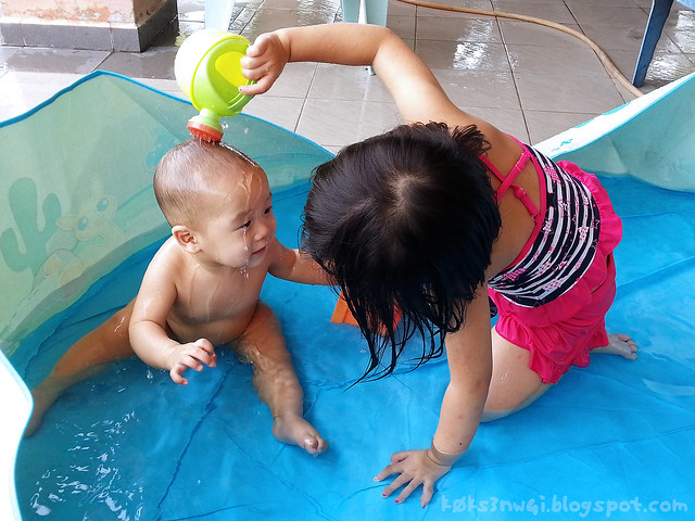 254 Days Old - Darwin in Paddle Pool with Cousin