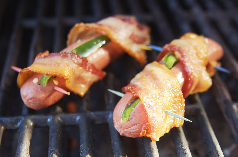 recipe: bacon-wrapped jalapeno-stuffed hotdogs. I.