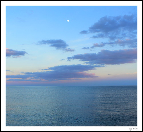 light sea sky moon seascape france water clouds evening coast francais languedocroussillon serignan