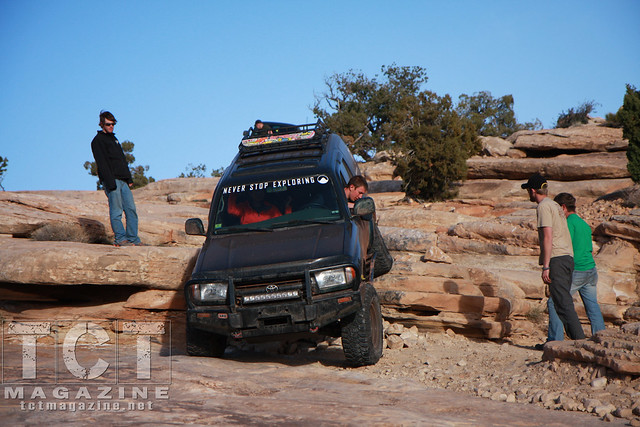 4Runners in Moab | descends a staircase at Golden Spike.