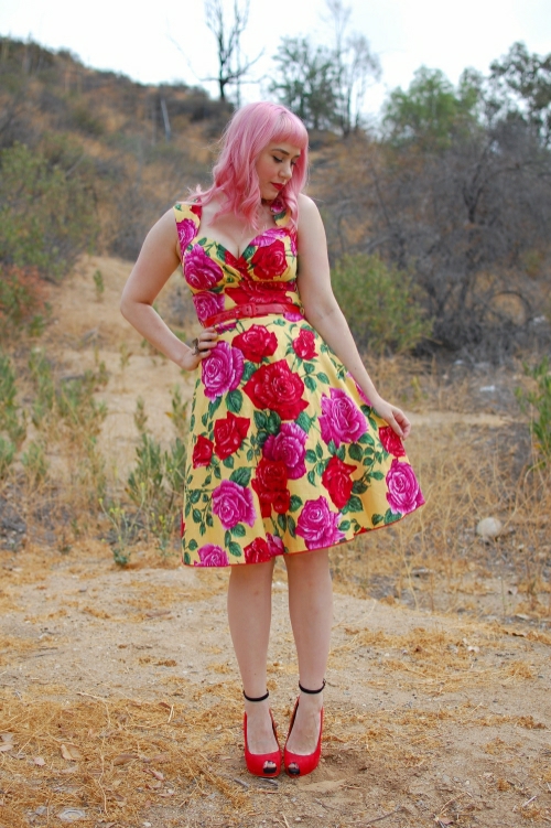 Bernie Dexter The Perfect Pin Up Dress in Yellow Roses 007