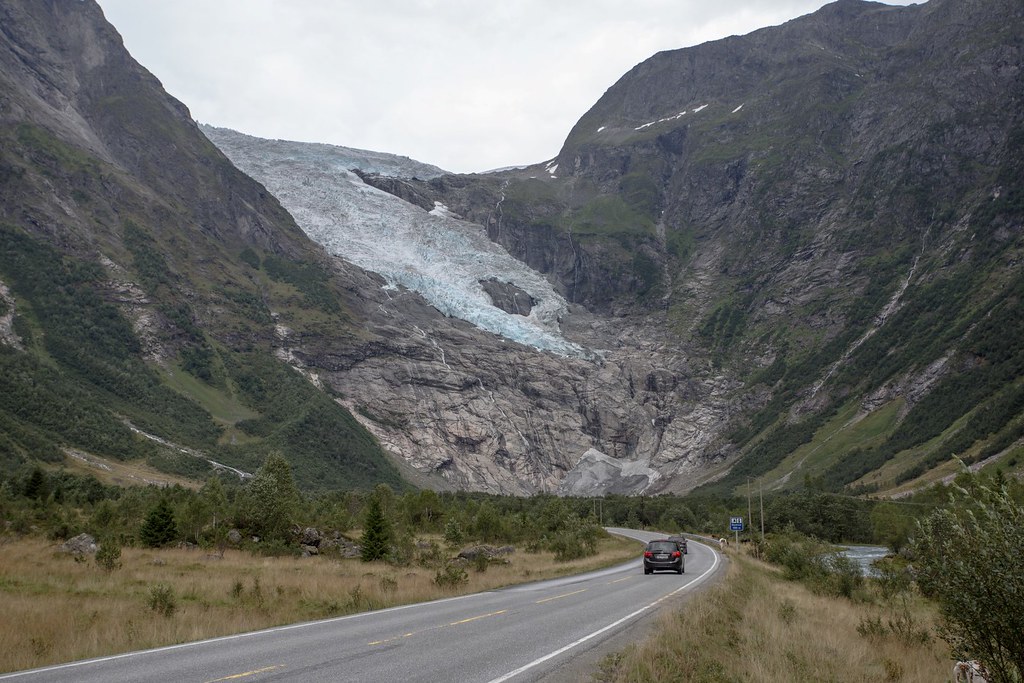 Jostedalsbreen is the largest glacier in continental Europe. It is situated in Sogn og Fjordane county in Western Norway. You can drive through it! Try it now before rock takes over blue ice.