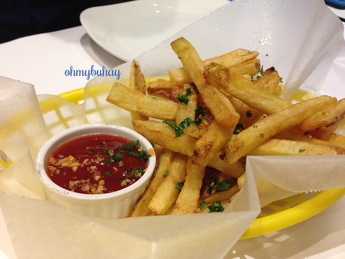 french fries, shrimp bucket