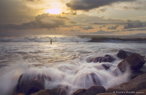 sunset sea sky beach clouds rocks waves surfer vallarta puertovallarta hdr
