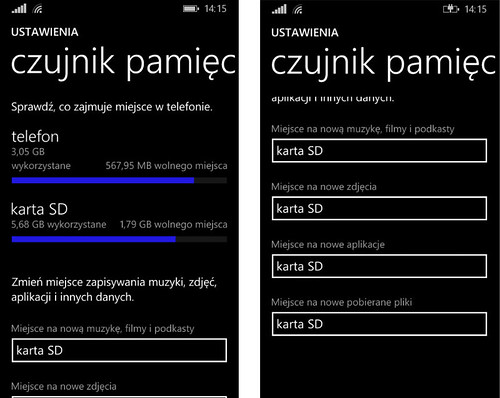 Czujnik pamięci - Windows Phone 8.1