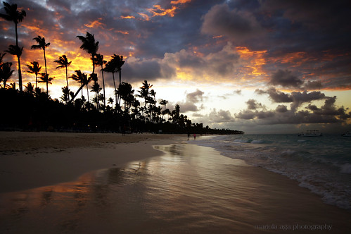 ocean light sunset sky reflection beach wet silhouette clouds evening sand dominicanrepublic wideangle palmtrees atlanticocean puntacana fiery skyonfire bavaro thegalaxy 1020mmsigma infinitexposure