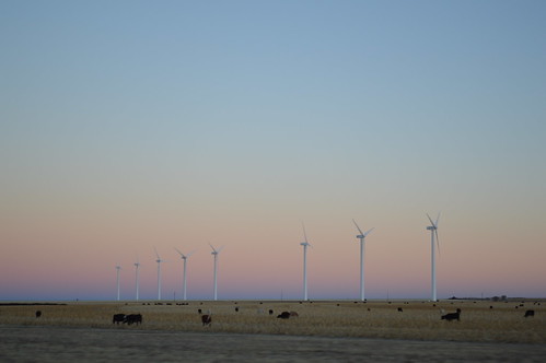sunset colorful dusk sunny windfarm windturbines clearskies