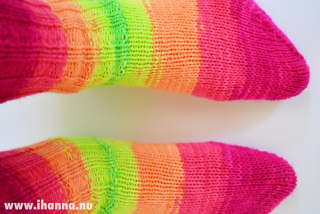 Striped Neon Socks knitted by me