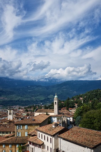 city sky italy mountains castle clouds italia view towers roofs trentino rovereto castellodirovereto