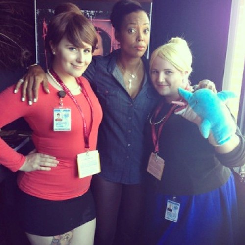We met @aishatyler earlier in our #Archer costumes! She liked them and she liked my tattoo  #sdcc #SDCC2014