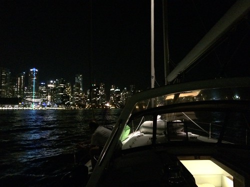 Sailing into Vancouver harbour late at night