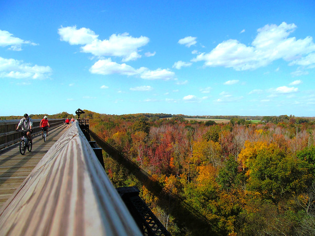 Fall color from above the trees as you ride the bridge at High Bridge Trail State Park