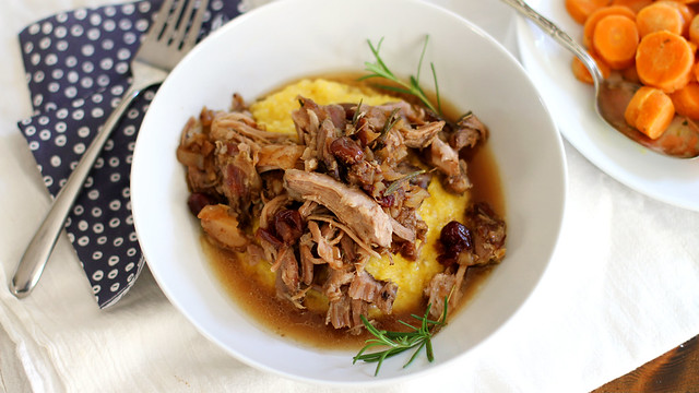 Slow Cooker Cranberry Pulled Pork with Cheesy Polenta | www.girlversusdough.com