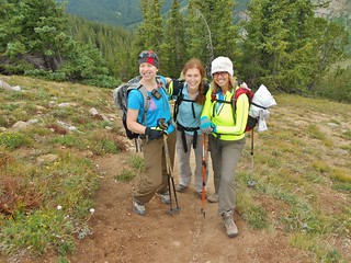 Clare, Jen, and Crystal Hiking up Huron Peak