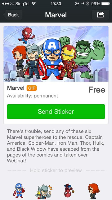 WeChat iOS App - Marvel Super Heroes Stickers
