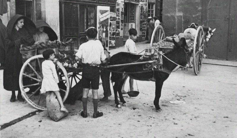 Donkey carts and customers in Cospicua Malta 1938