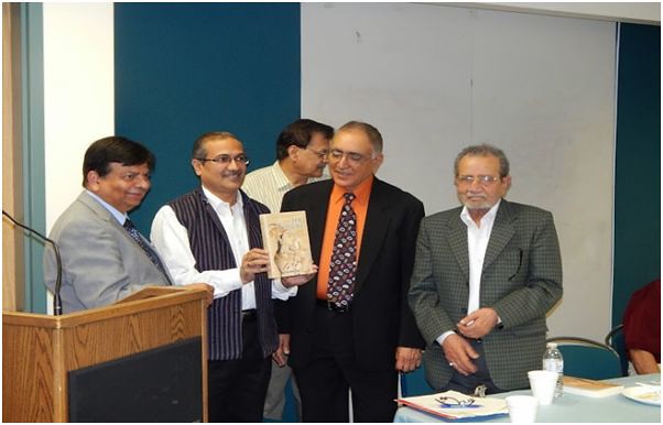 L-R: Dr. Zafar Iqbal, Hon. N. K. Mishra, Dr. A. Abdullah, Mr. SurinderDeol (author), and Mr. A. Rahman Siddiqui releasing book.