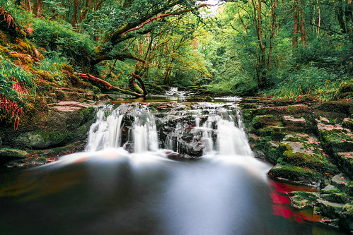 park autumn red orange green water leaves southwales wales waterfall nationalpark long exposure colours south breconbeacons national waterfalls brecon beacons penderyn