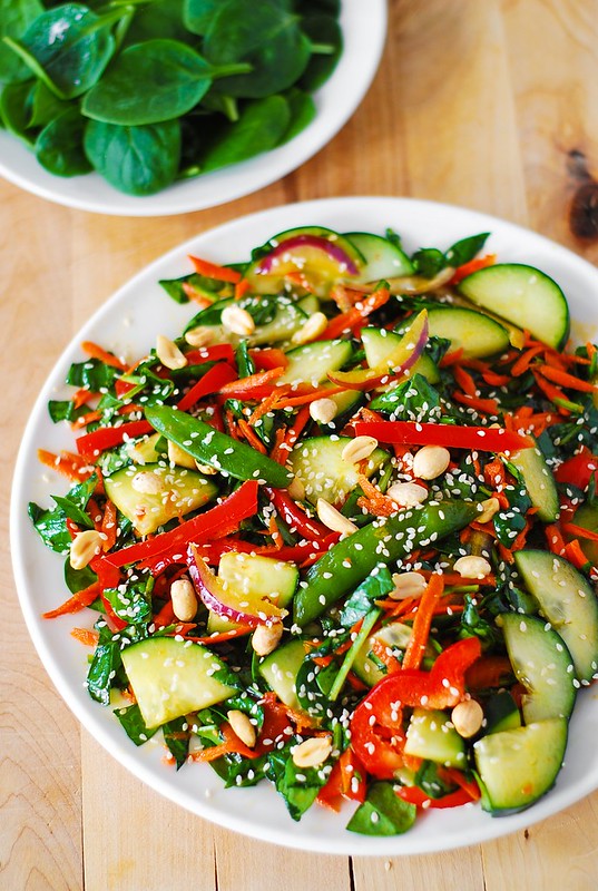 Asian spinach salad, spinach salad dressing, asian salad dressing, asian cucumber salad