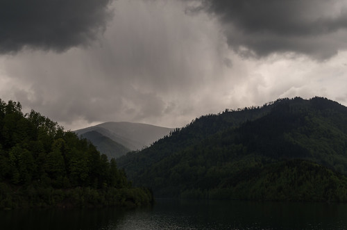 lake black rain clouds forest dark carpathians