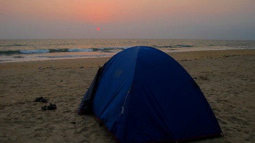 Sunset at the beach while camping
